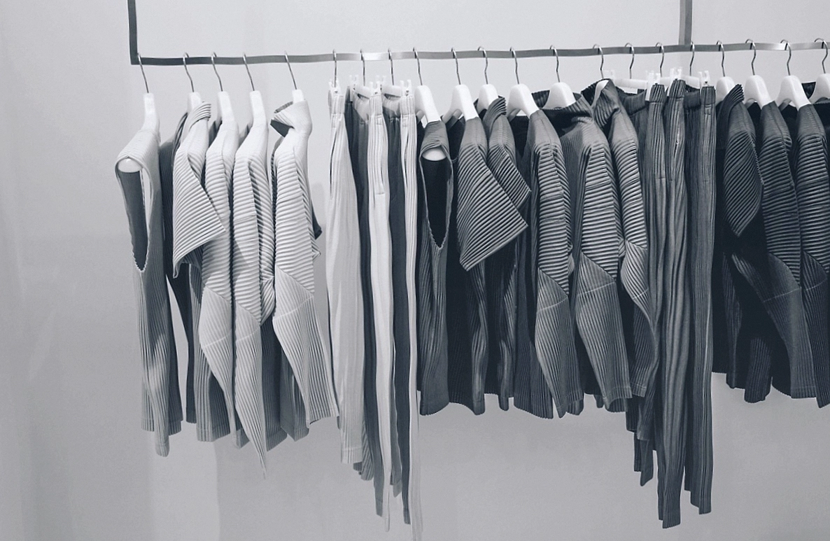 Edited wardrobe rail sorted by colour after an audit session